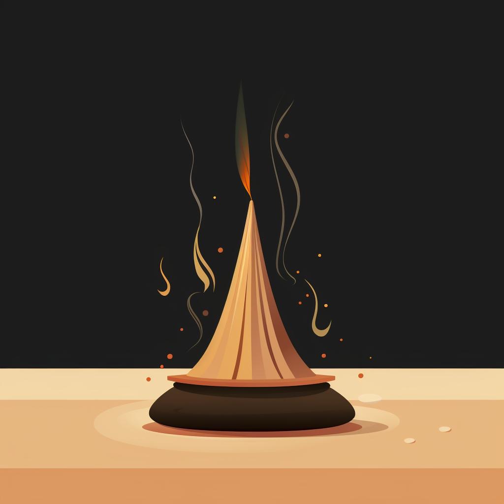 A lit incense cone smoldering